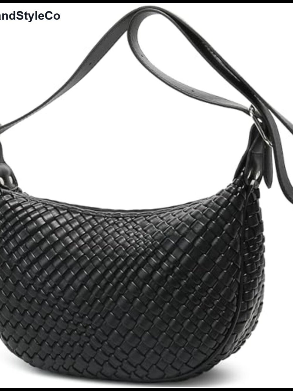 Small Vegan Leather Woven Crescent Crossbody Shoulder Bag Clutch Purse